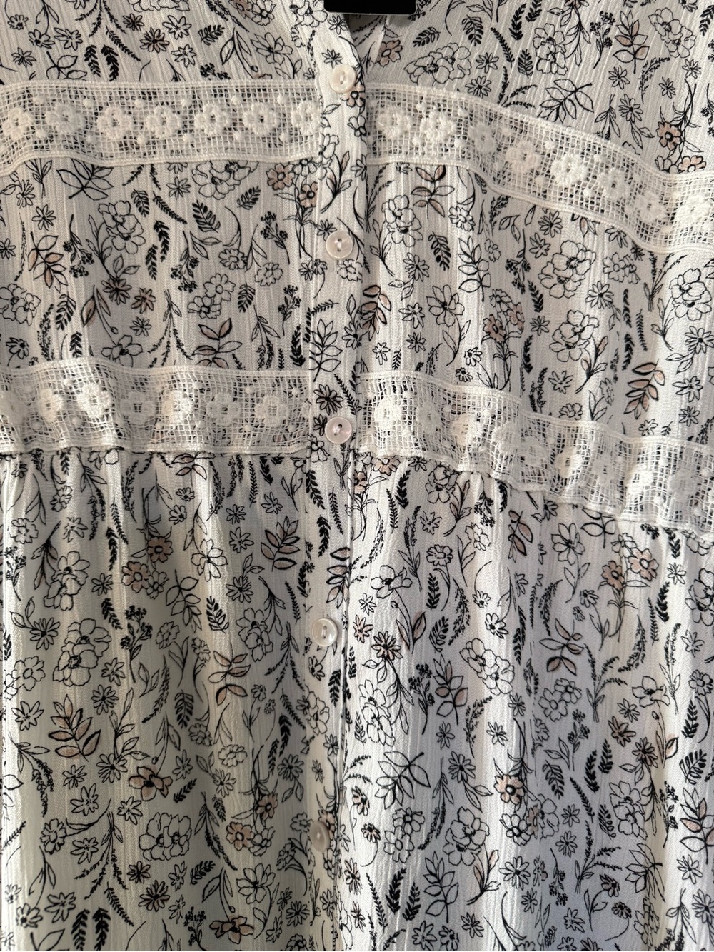 Torrid Maxi Dress Wash Gauze FloralLace Y-Neck Puff Ruffle Sleeves 00 M/L 10 NWT - Picture 10 of 16